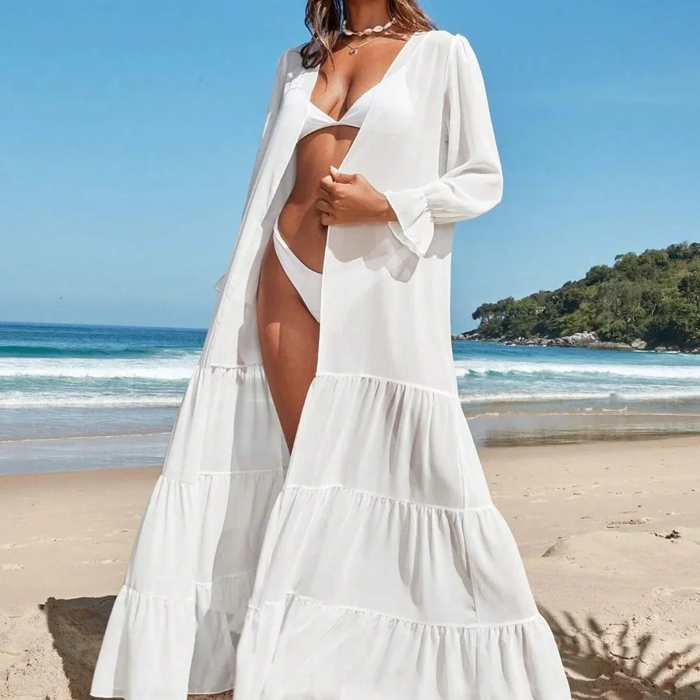 Ruffle Hem Sheer Mesh Kimono top - Picture 5 of 5